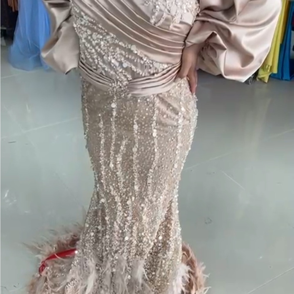 Elegant Beige Sequin Gown